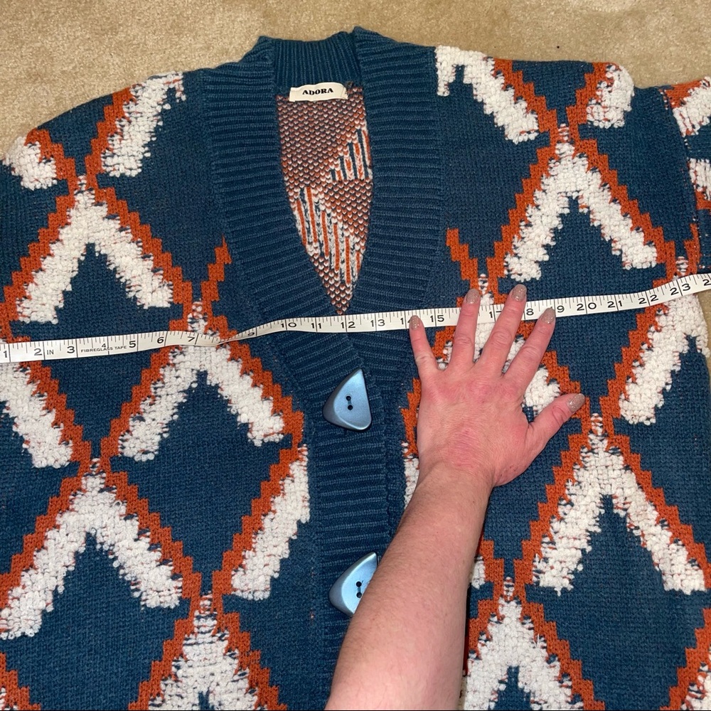 NWT Adora Teal & Orange Geometric Abstract Shaped Button Cardigan One Size - Picture 12 of 16